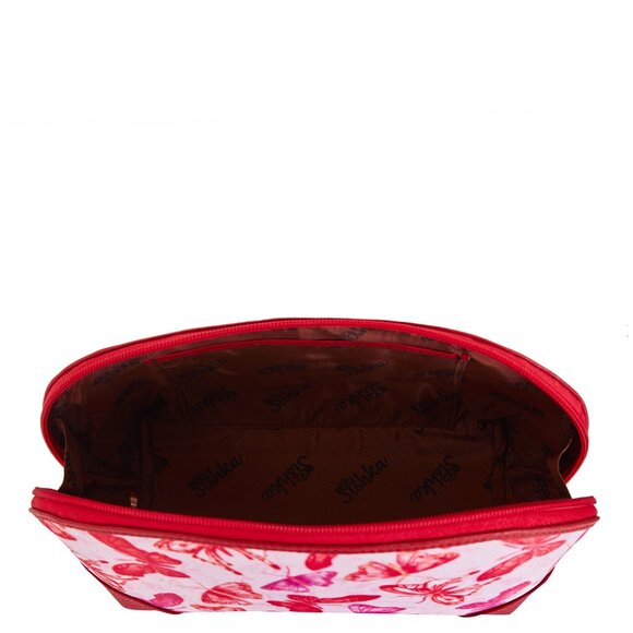 Printed Fabric Pink Cosmetic Pouch Bag for Women, Travel Case with Leather trim - Picture 5 of 8